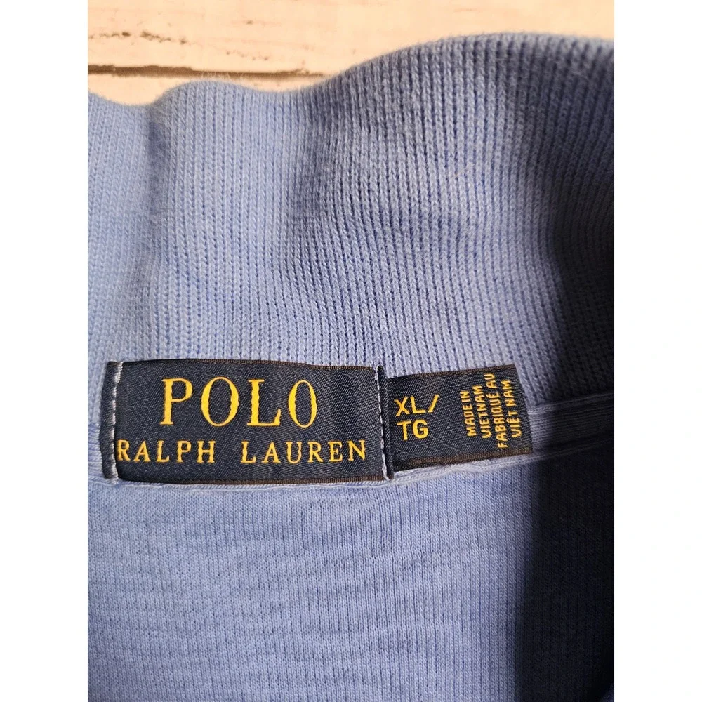 Polo Ralph Lauren Men XL Blue Cotton Quarter Zip Pullover Sweatshirt Yellow Pony